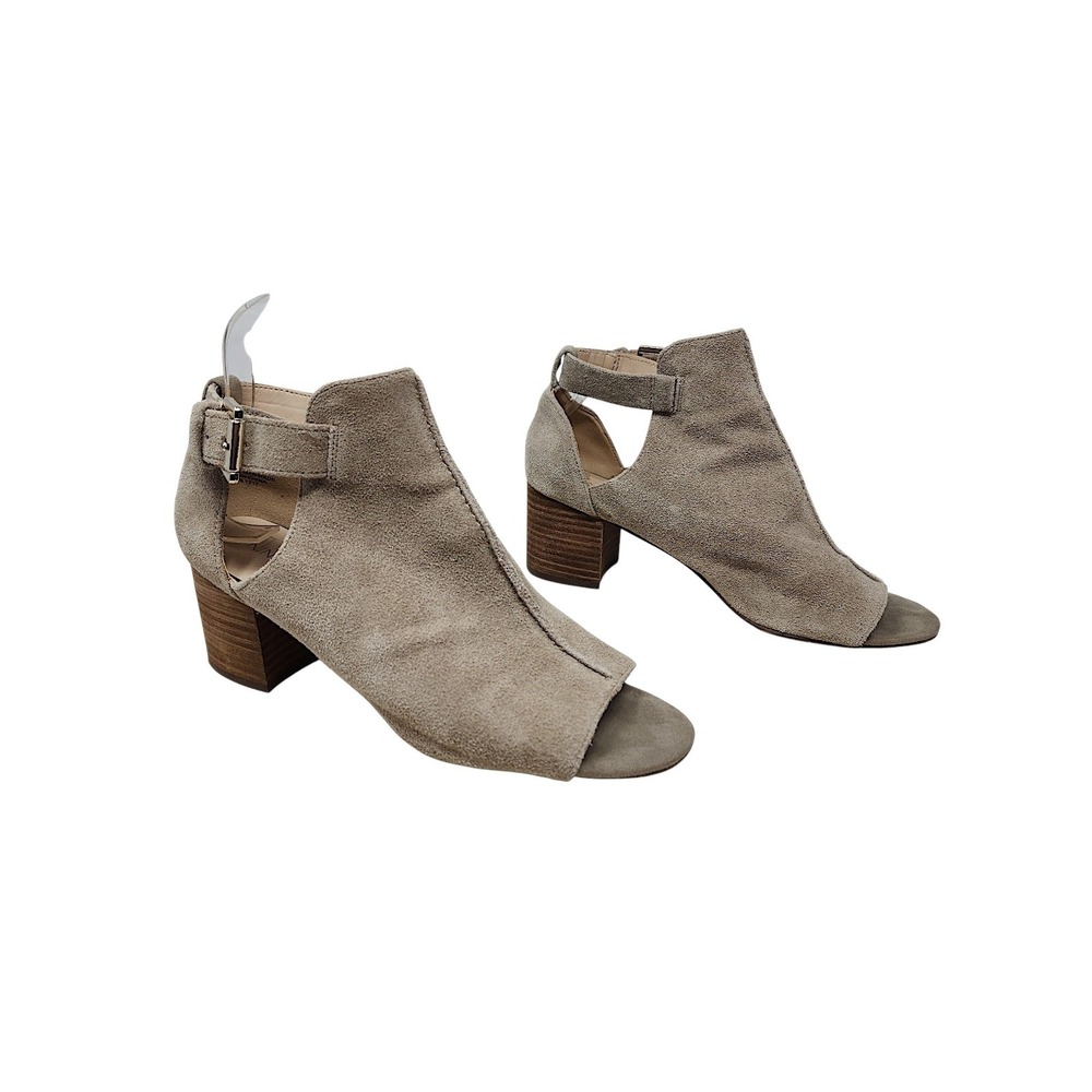 Nine West Peeptoe Booties 8M Women Gerdie Taupe Suede Block Heel Sandal Neutral